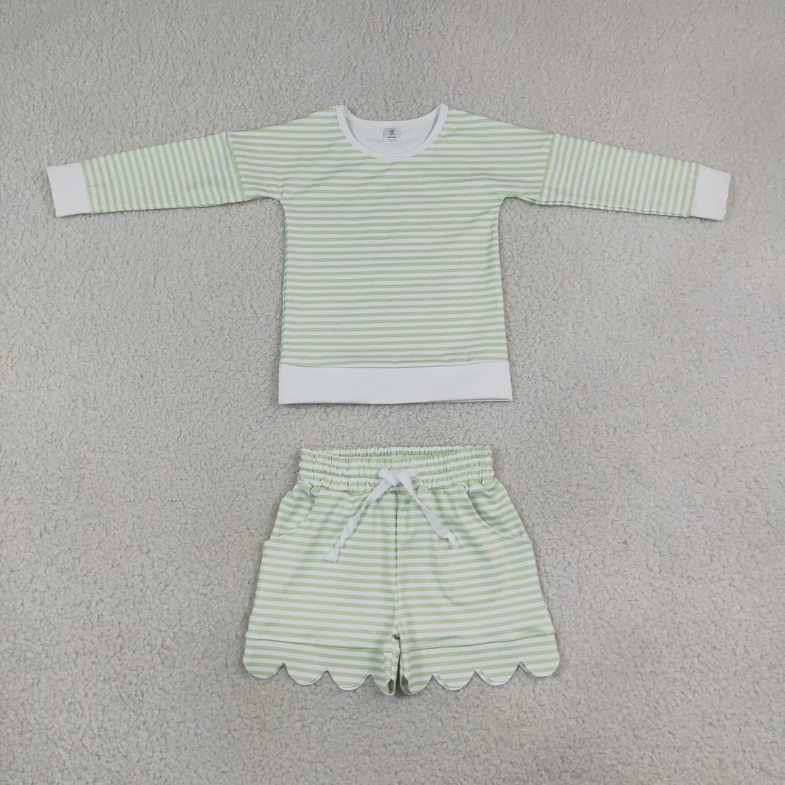 Sibling Baby Girls  Striped Long Sleeve Top Scallop Shorts Active Outfit