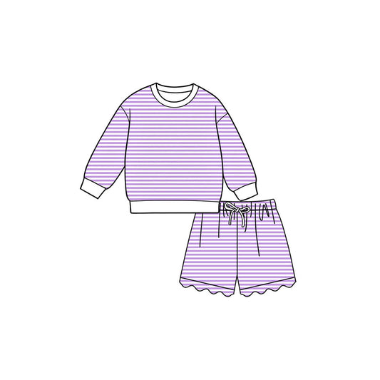 7.6 Preorder  Kids Girls Light Purple Long Sleeve Top with Shorts Outfit