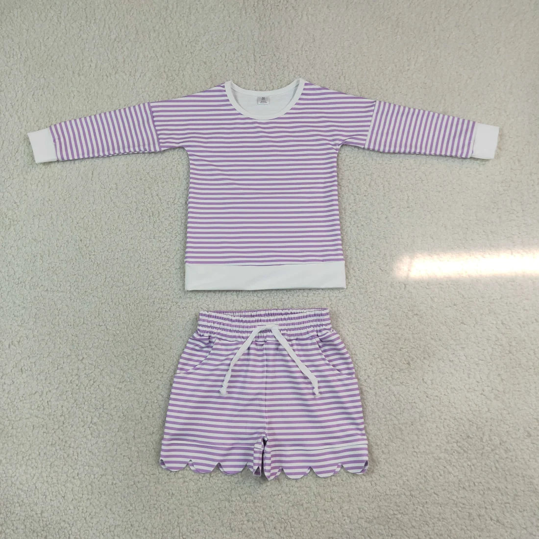 Sibling Baby Girls  Striped Long Sleeve Top Scallop Shorts Active Outfit