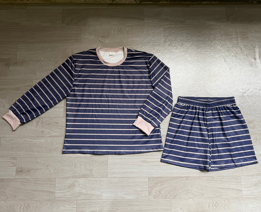 7.6 GLS0161 Preorder Adult Women Black Grey Striped Long Sleeve Top with Shorts Outfit