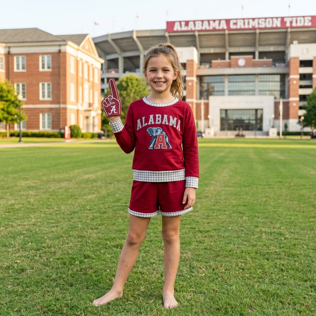 GLS0165 Teams Alabama Vinyl Long Sleeve Top Pockets Shorts Girls Clothes Set