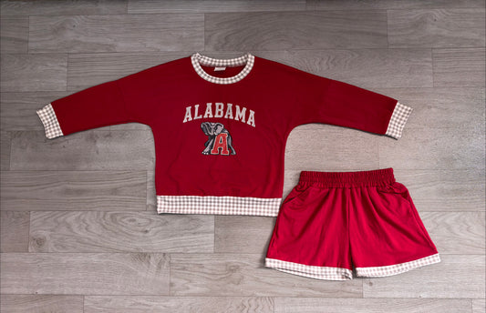 7.15 GLS0165 preorder Kids Alabama Grey Gingham Trim Sweatshirt & Pocket Shorts Sport Team Outfit Set