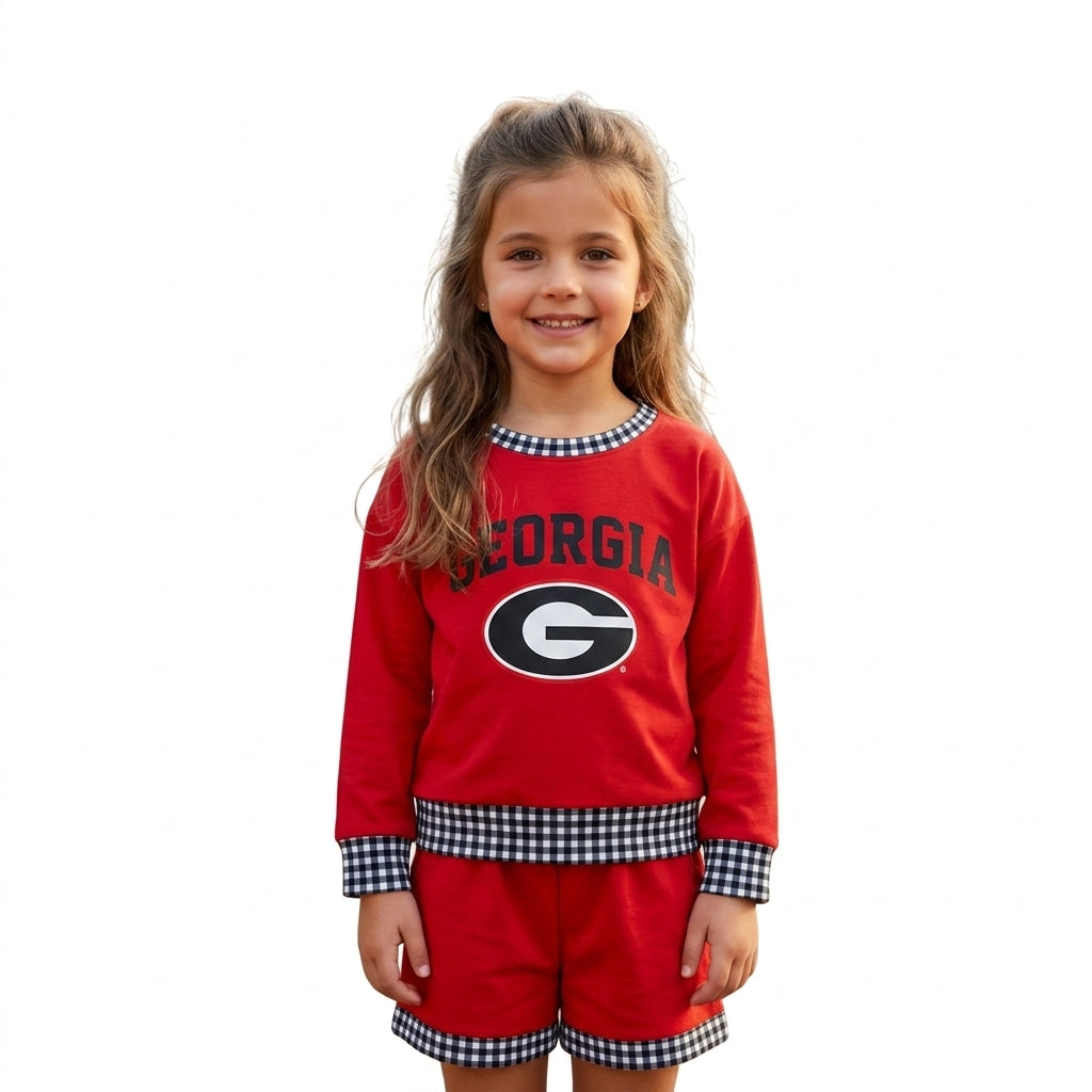 GLS0168 Teams Georgia Vinyl Long Sleeve Top Pockets Shorts Girls Clothes Set