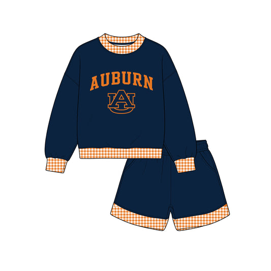 7.25 GLS0175 Preorder Teams AUBURN Long Sleeve Top Pocket Shorts Woman Clothes Set