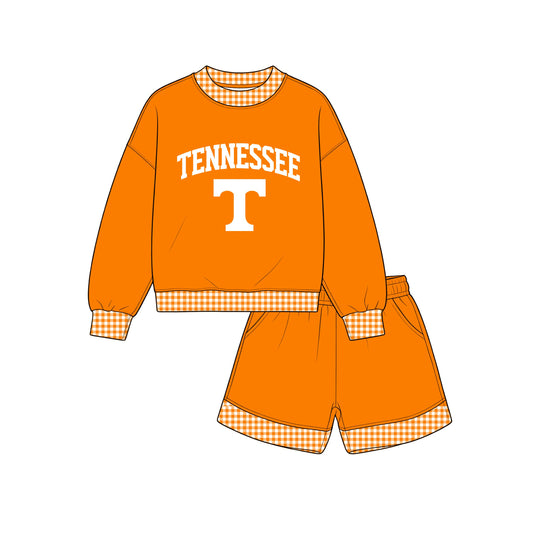 7.25 GLS0176 Preorder Teams Tennessee Long Sleeve Top Pocket Shorts Woman Clothes Set
