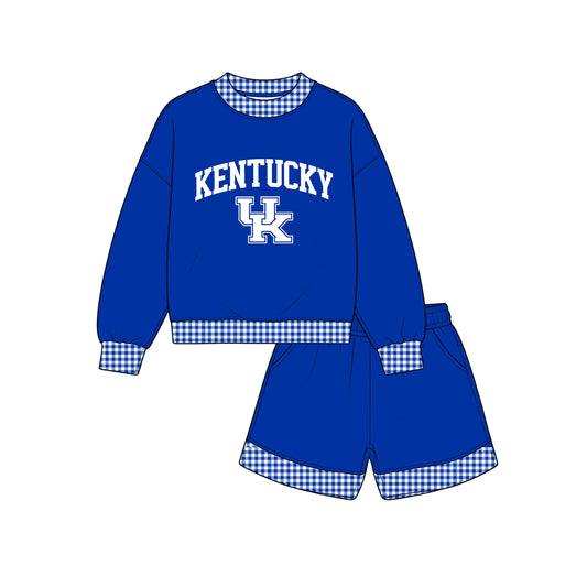 7.25 GLS0177 Preorder Teams KENTUCKY Long Sleeve Top Pocket Shorts Woman Clothes Set