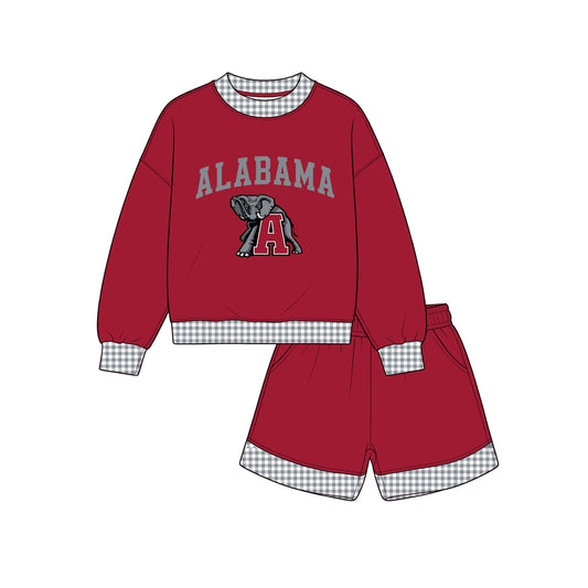7.25 GLS0178 Preorder Teams ALABAMA Long Sleeve Top Pocket Shorts Woman Clothes Set