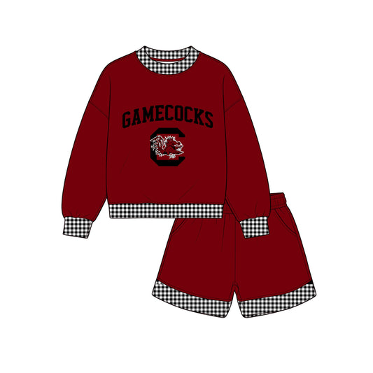 7.25 GLS0182 Preorder Teams Gamecock Long Sleeve Top Pocket Shorts Woman Clothes Set
