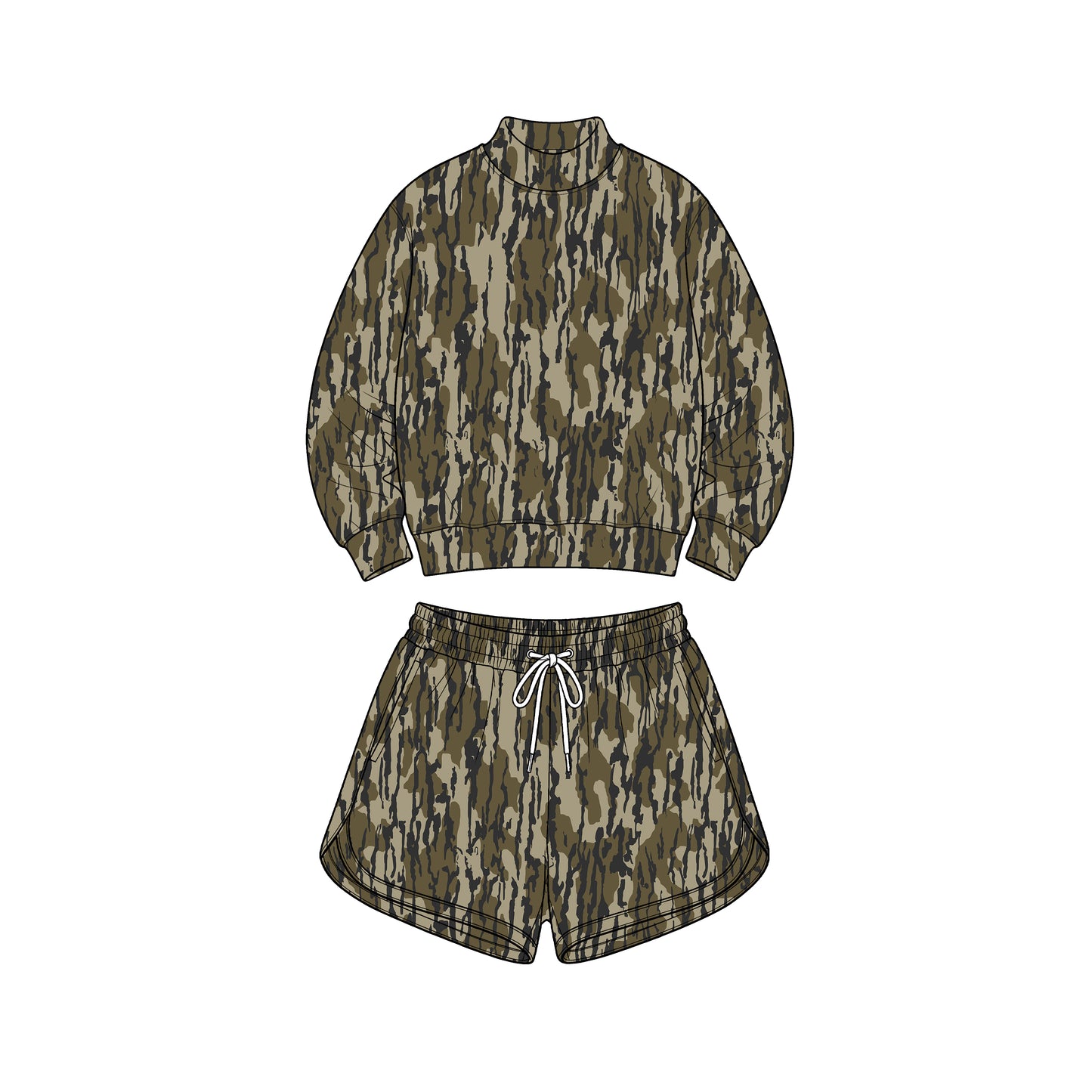 8.1 GLS0183 Preorder Adult Camo Print Long Sleeve Top Pockets Shorts Woman Yoga Clothes Set