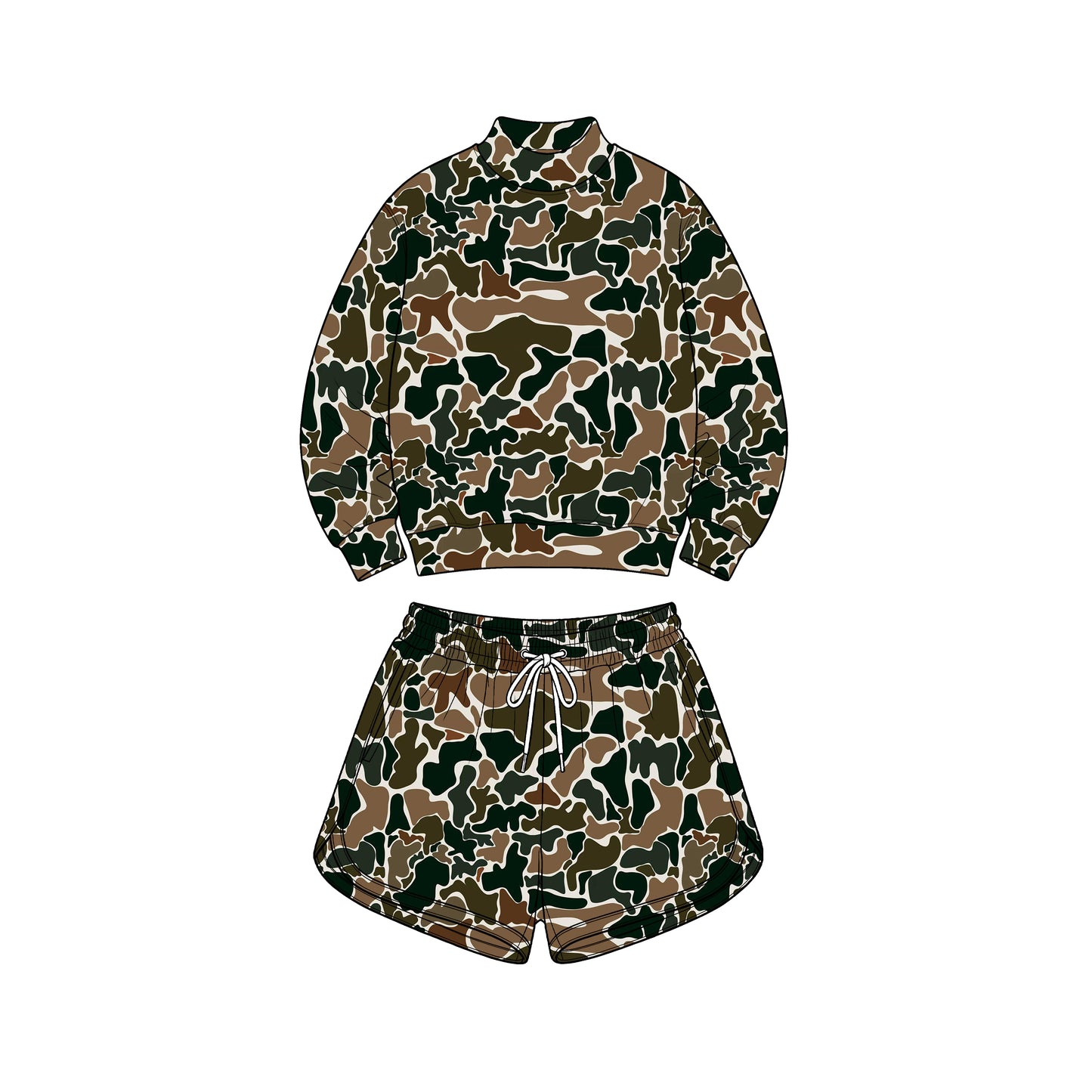 8.1 GLS0185 Preorder Adult Brown Camo Print Long Sleeve Top Pockets Shorts Woman Yoga Clothes Set