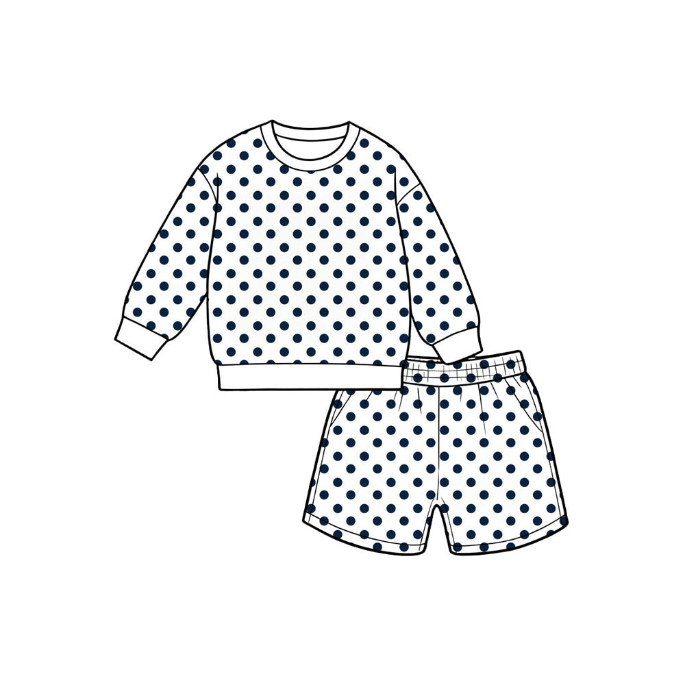 8.8  Preorder Girls White Black Polka Dot Long Sleeve Top with Shorts Outfit