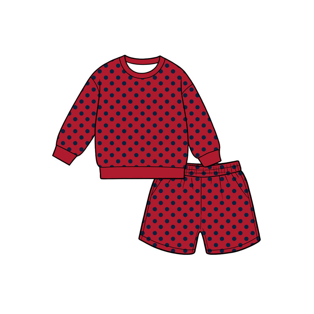 8.8  Preorder Girls Red Black Polka Dot Long Sleeve Top with Shorts Outfit