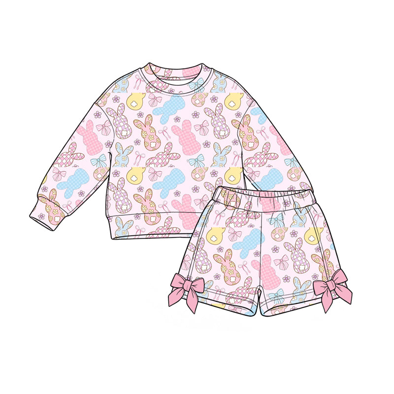 8.28 Preorder Toddler Girls Baby Girls Easter Bunny Flowers Long Sleeve Top Shorts Outfit