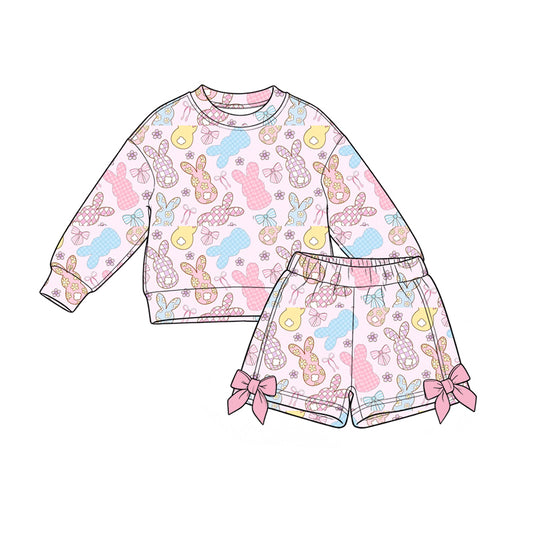 8.28 Preorder Toddler Girls Baby Girls Easter Bunny Flowers Long Sleeve Top Shorts Outfit