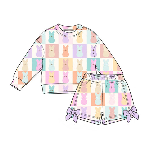 8.28 Preorder Toddler Girls  Easter Checkerboard Easter Peep Long Sleeve Top Shorts Outfit