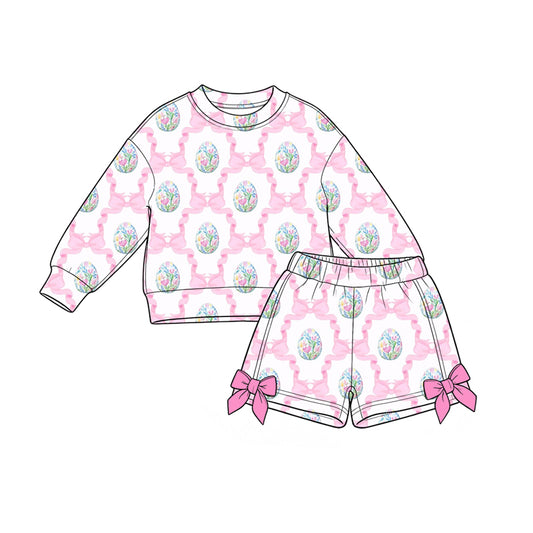 8.28 Preorder Toddler Girls  Easter Floral Egg Long Sleeve Top with Shorts Outfit