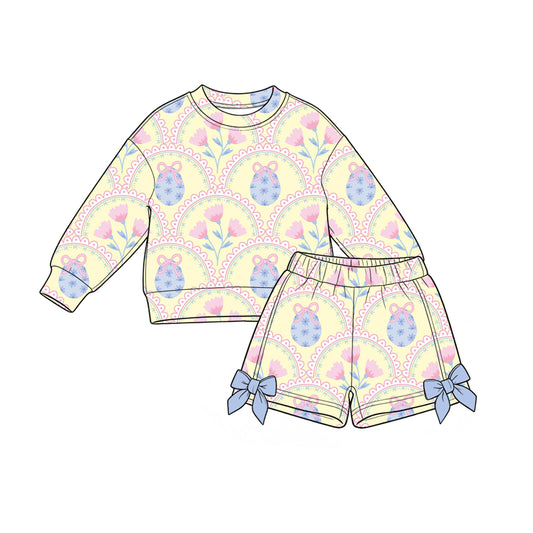 8.28 Preorder Toddler Girls  Easter Egg Tulip Floral Long Sleeve Top with Shorts Outfit