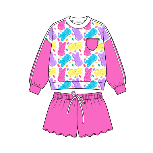 9.5 GLS0237 Preorder Colorful Bunny Pocket Top Hot Pink Shorts Girls Easter Clothes Set