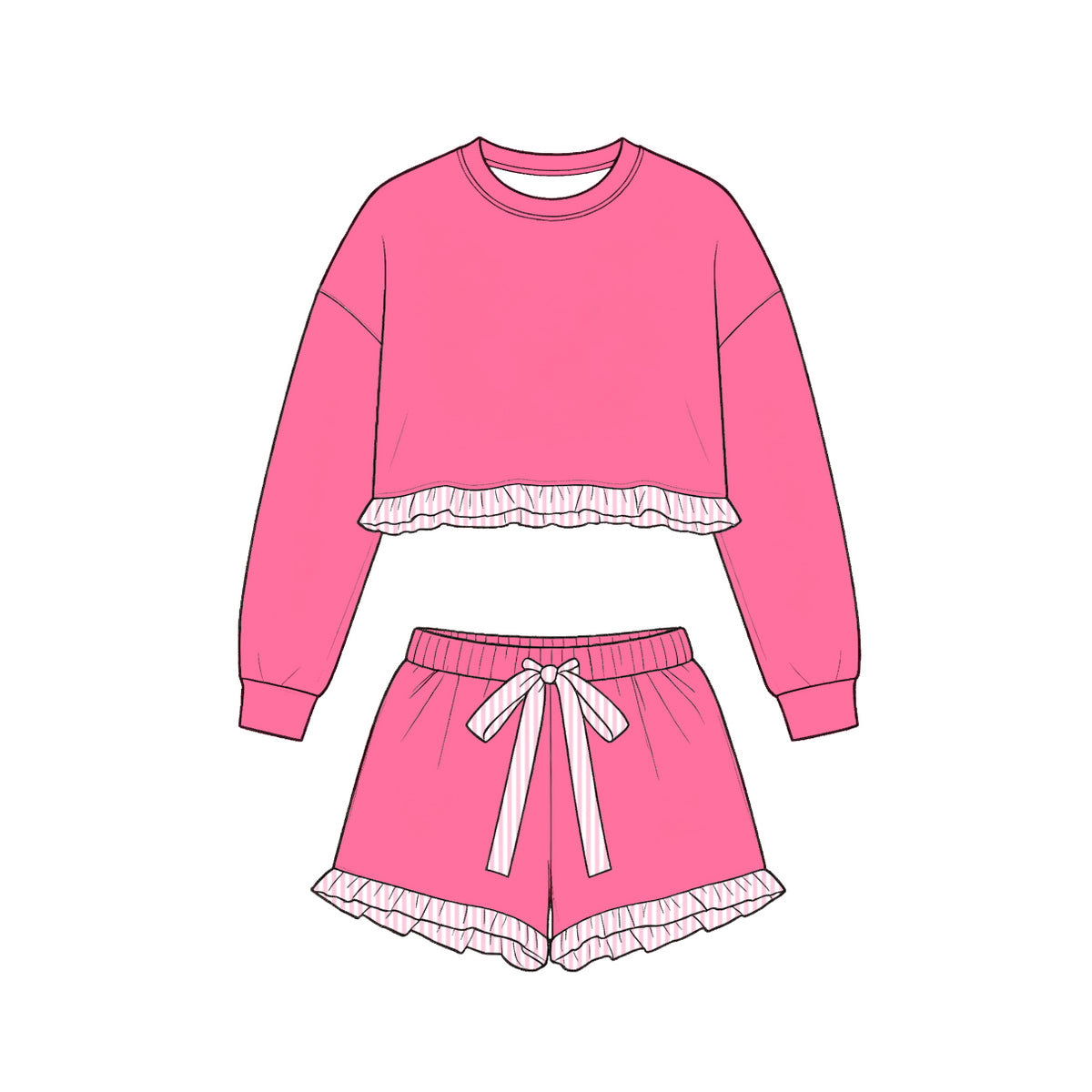9.10 GLS0251 Preorder Hot Pink Long Sleeve Top Orange Ruffle Shorts Girls Clothes Set