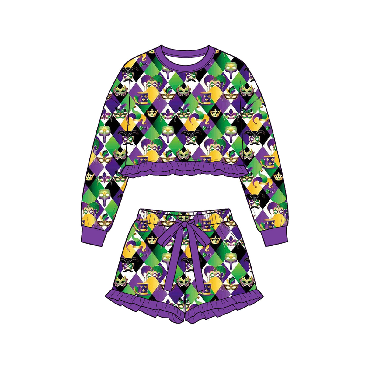 9.15 GLS0260 Preorder Baby Girls Carnival Mask Long Sleeve Top with Skort Outfit