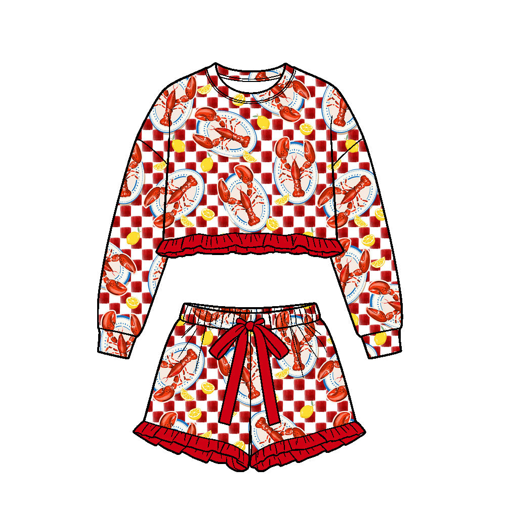9.18 GLS0263 Preorder Girls Crawfish Long Sleeve Cropped Top & Ruffle Shorts Set