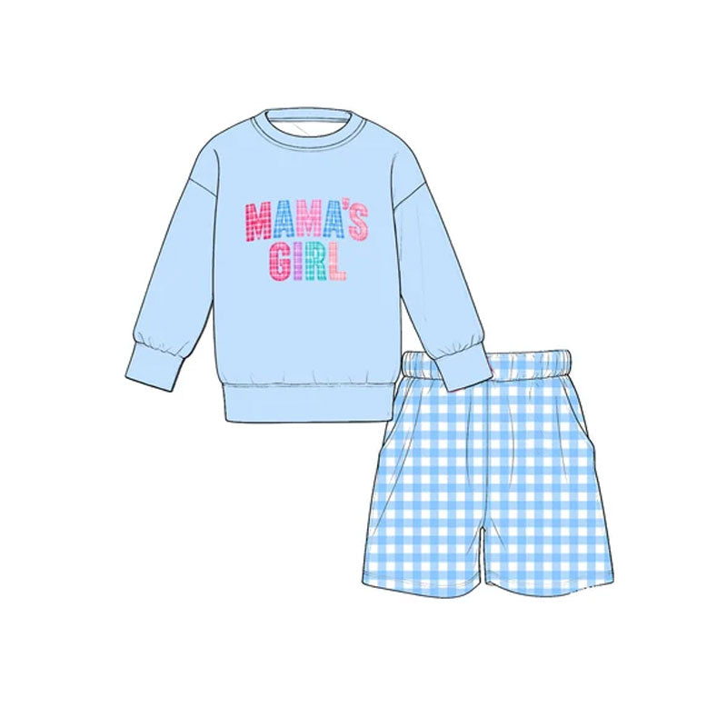 10.30 GLS0277 Preorder Mama's Girl Blue Gingham  Shorts Outfit