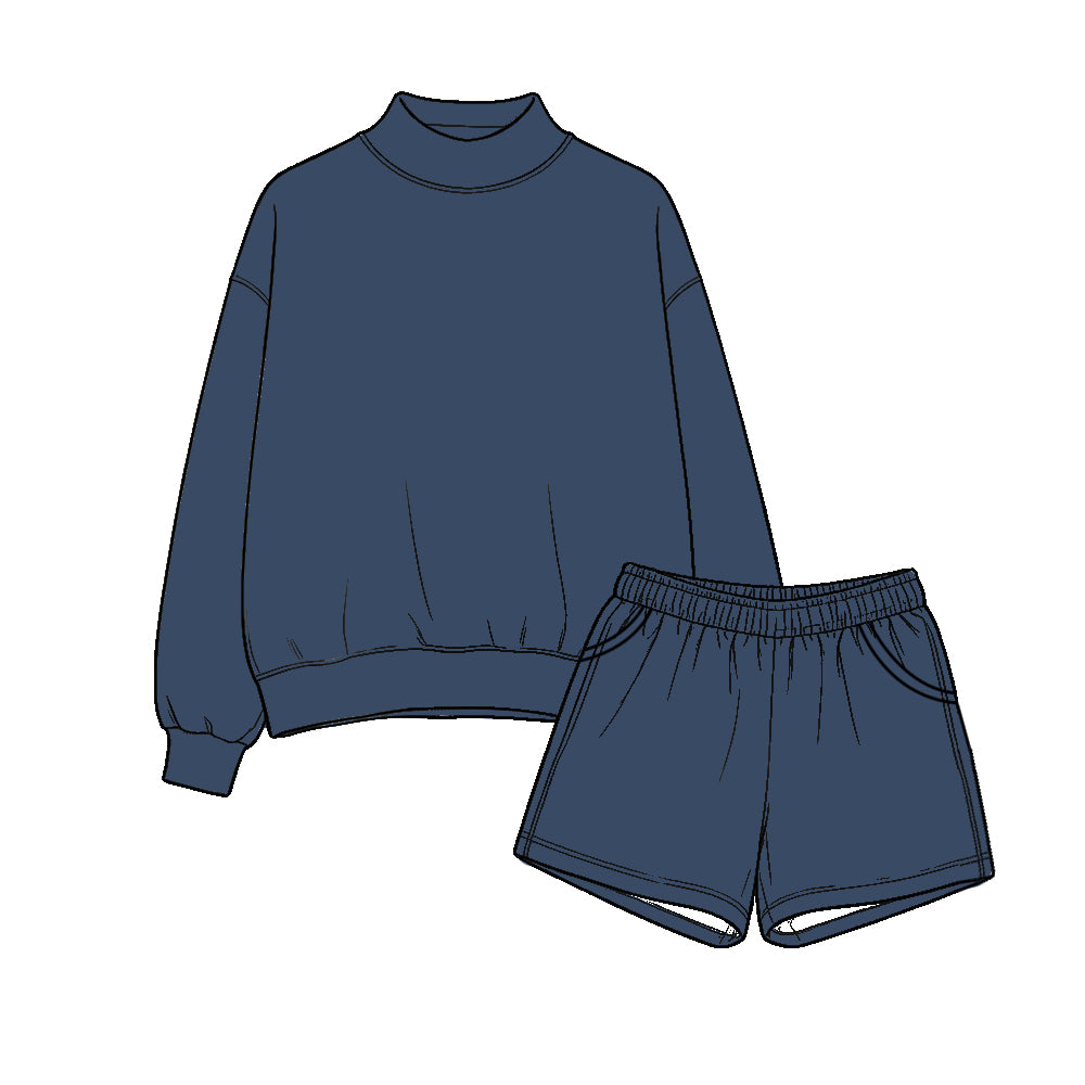 10.31 Preorder GLS0283 Kids Girls Navy Long Sleeve Top Shorts Outfit