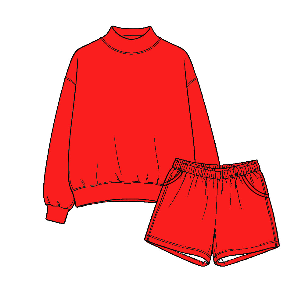 10.31 Preorder GLS0285  Kids Girls Red Long Sleeve Top Shorts Outfit