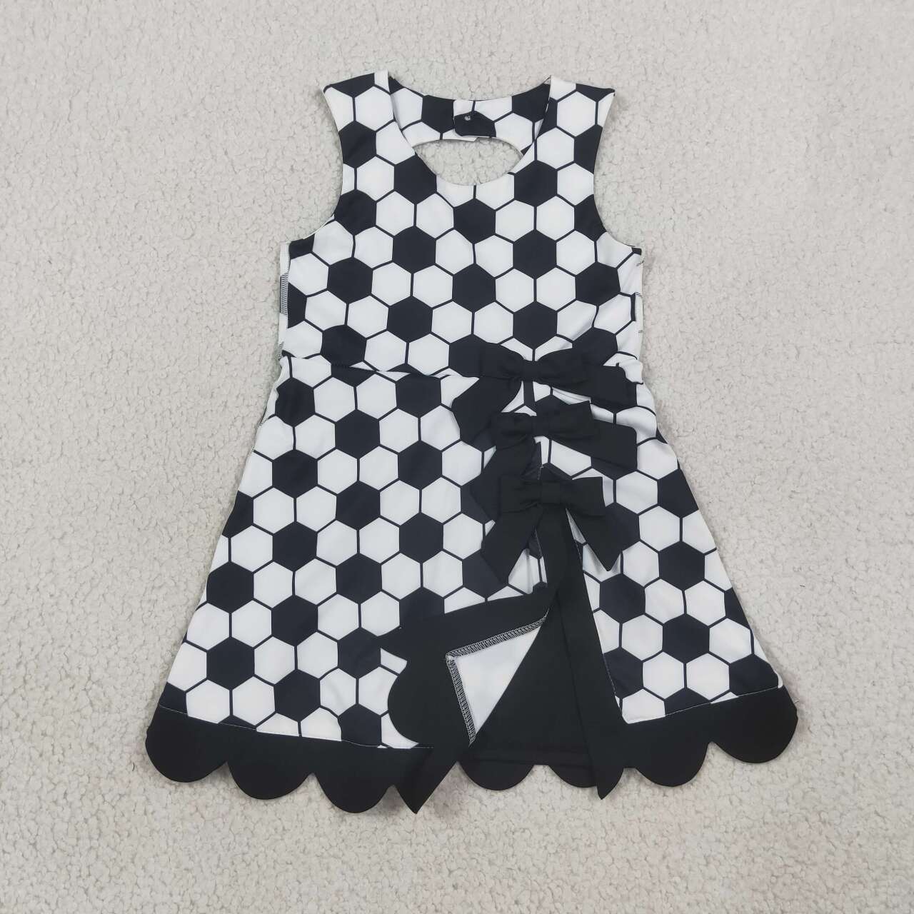 GSD4102  Soccer Black Girls Summer Bows Scallop Knee Length Yoga Dress