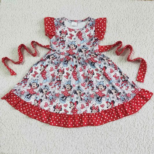 (Promotion)GSD0043 Cartoon Mouse Dots Girls Summer Flutter Sleeves Dress