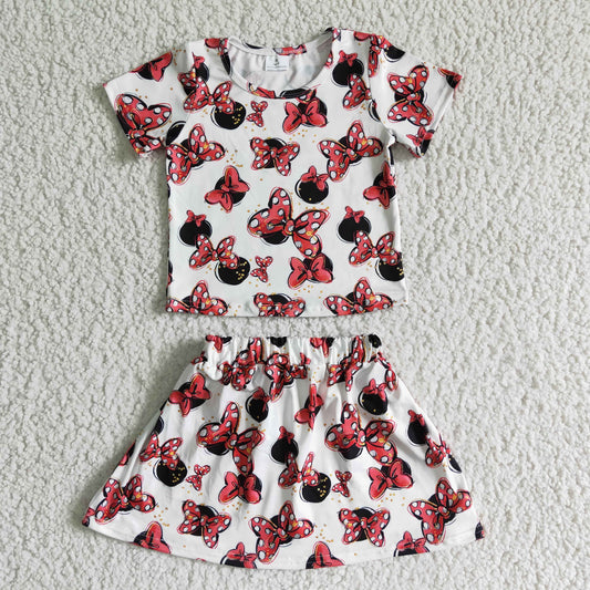 (Promotion)GSD0067 Cartoon Mouse Bows Print Girls Summer Skirts Outfits