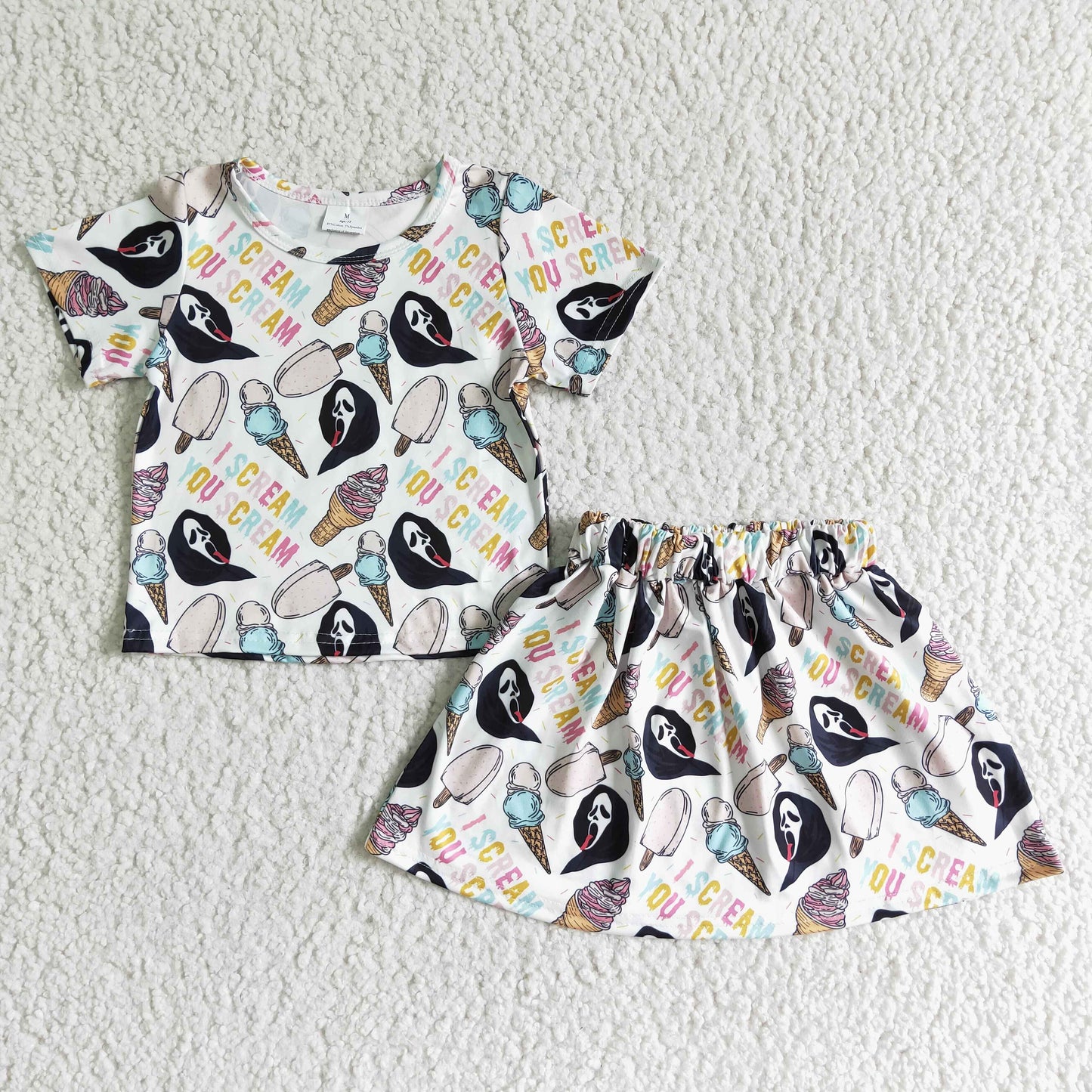 GSD0100 Ghost Popsicle Print Girls Halloween Skirts Clothes Set