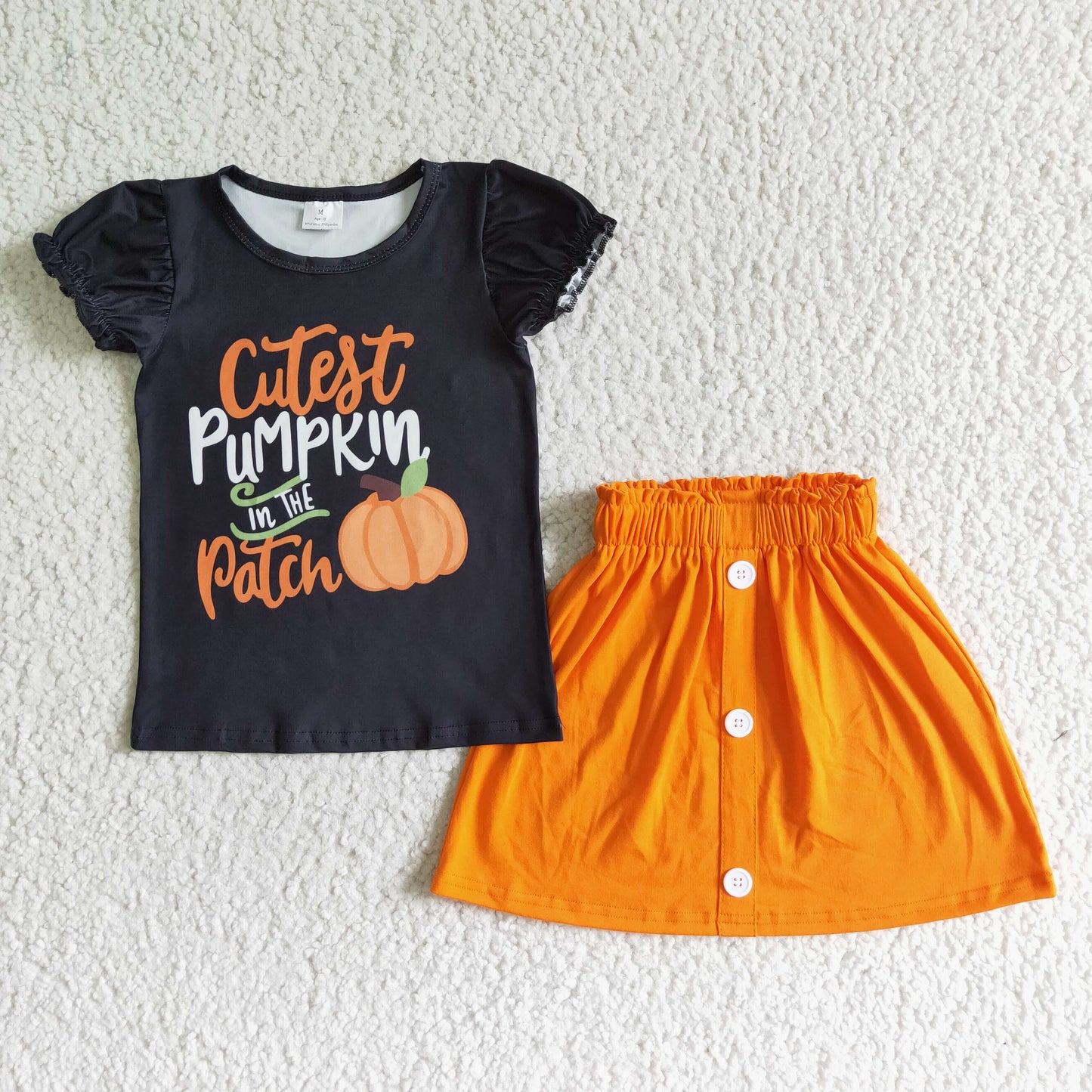 GSD0106 Pumpkin Patch Black Top Orange Skirts Girls Fall Clothes Set