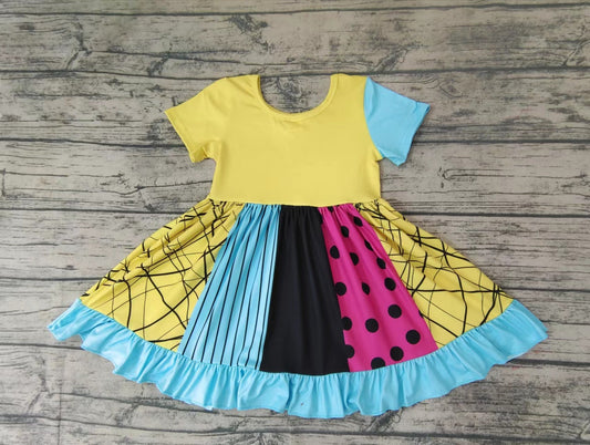 GSD0130 Nightmar* Smiling Colorful Print Girls Halloween Knee Length Dress