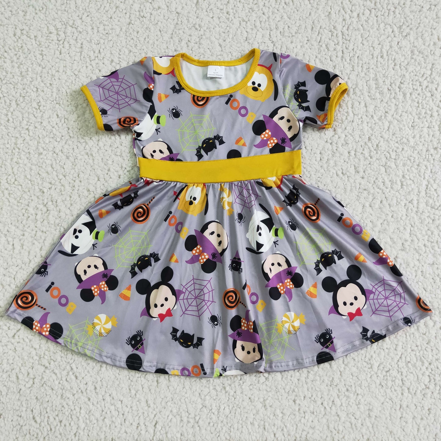 GSD0133 Cartoon Mouse Candy Print Girls Halloween Knee Length Dress