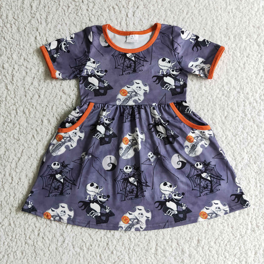 GSD0149 Nightmar* Print Pockets Girls Halloween Knee Length Dress