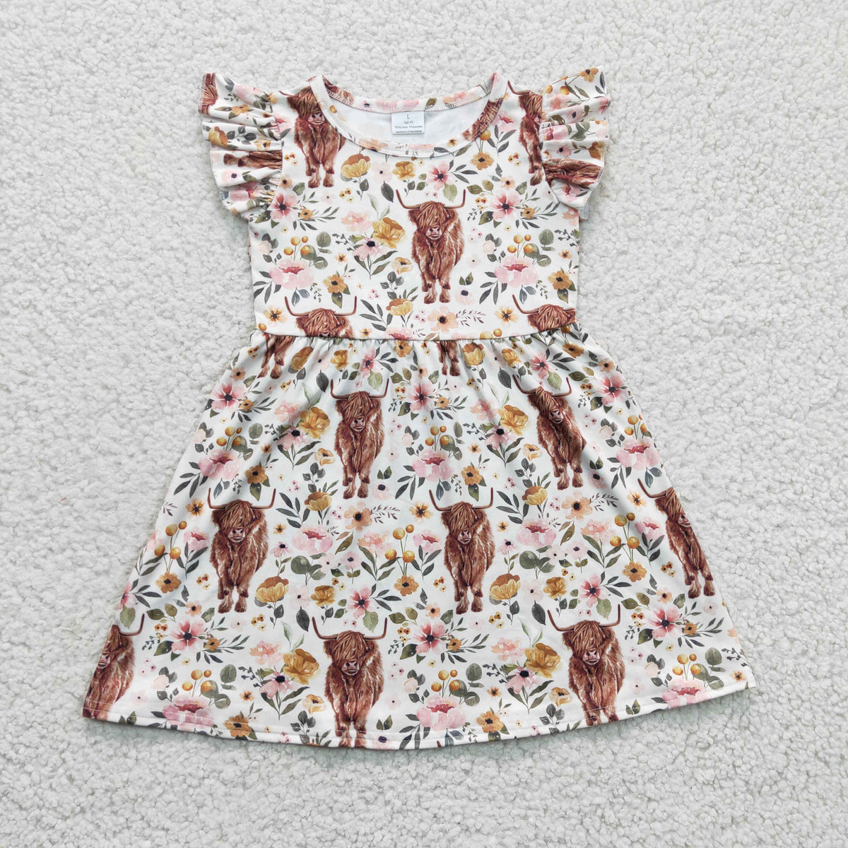 Girls highland cow print dress   GSD0158