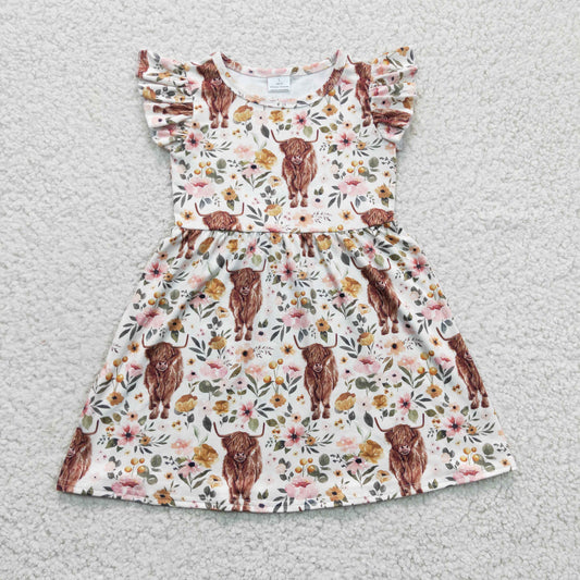 Girls highland cow print dress   GSD0158