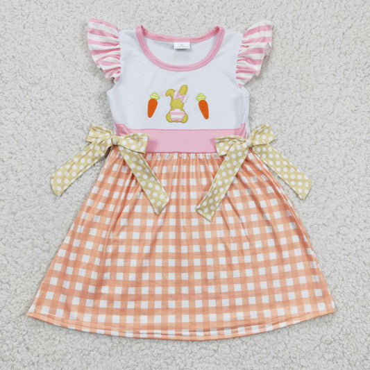 Girls Easter rabbit plaid print dress   GSD0163