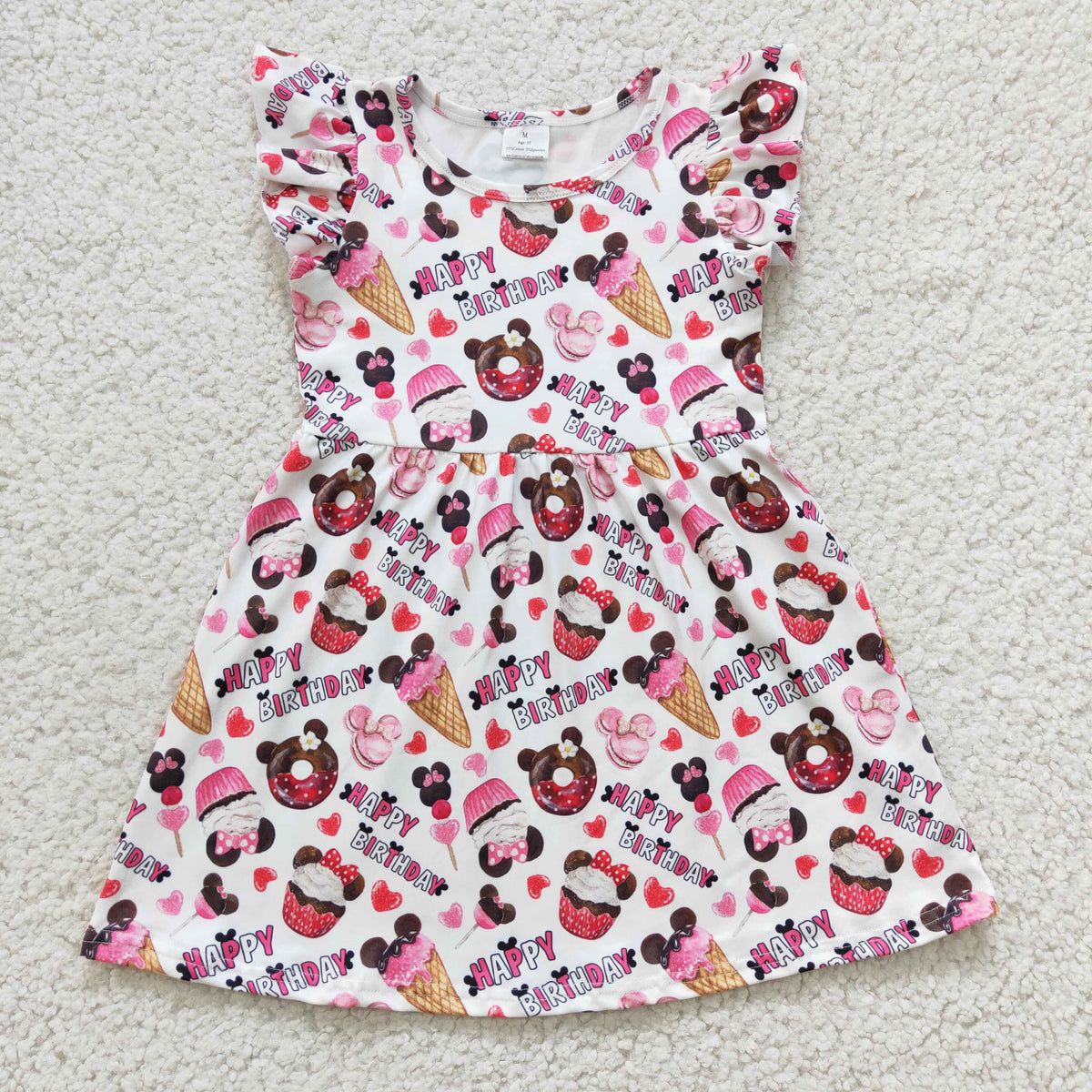 Girls cartoon print Happy Birthday dress  GSD0170