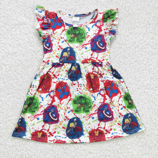 Girls cartoon hero print dress  GSD0172