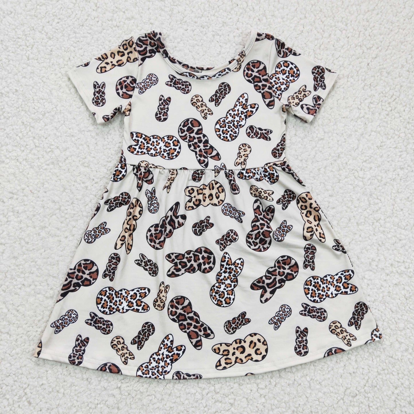 Girls leopard bunny print Easter dress    GSD0227