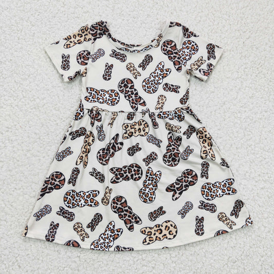 Girls leopard bunny print Easter dress    GSD0227