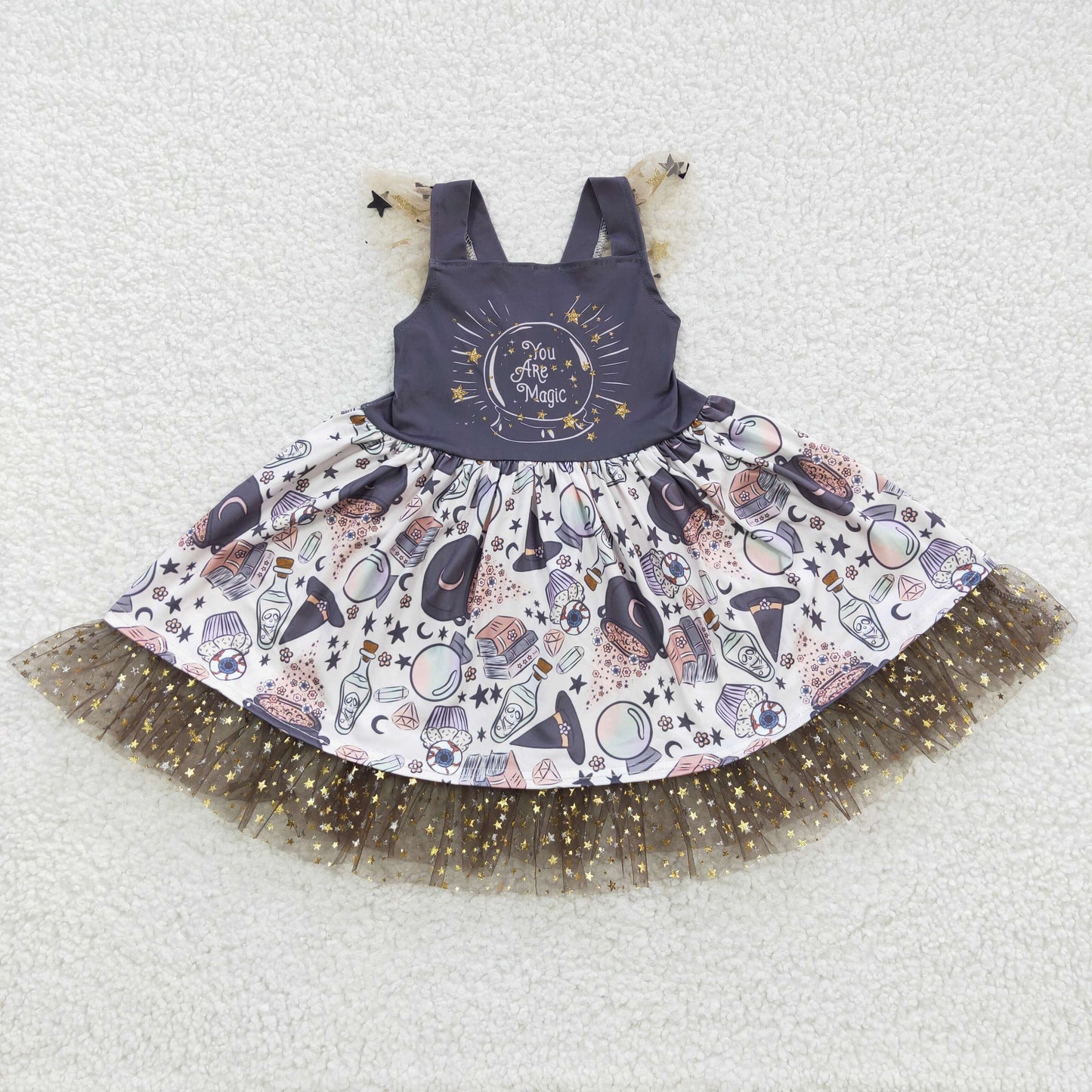 GSD0255 You Are Magic Stars Print Girls Halloween Knee Length Tulle Dress