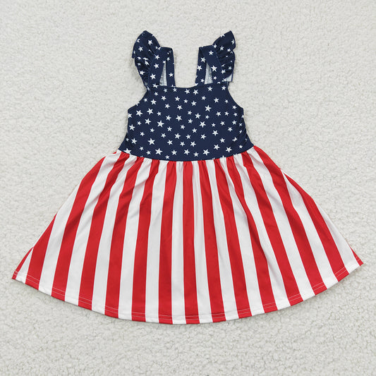 GSD0289 Girls Patriotic Star & Stripe Strap Dress - Fourth of July