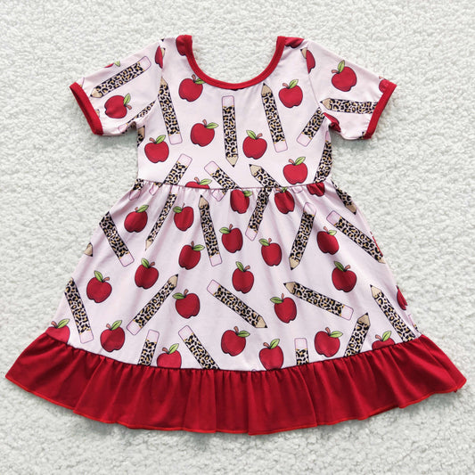 GSD0314 Leopard Pen Apple Girls Back to School Dress