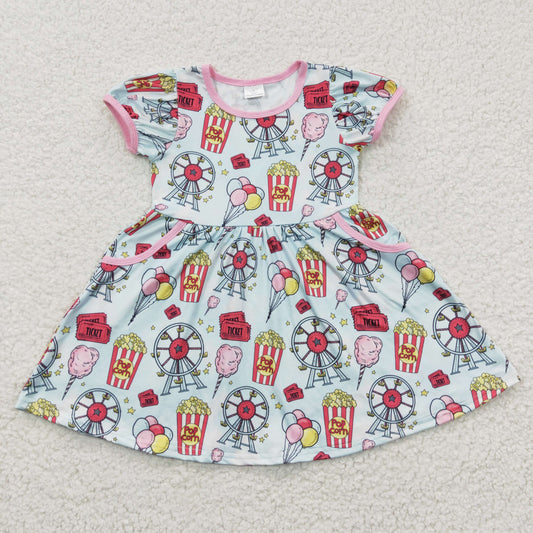 (Promotion)GSD0327 County Fair Girls Pockets Short Sleeve Knee Length Dress