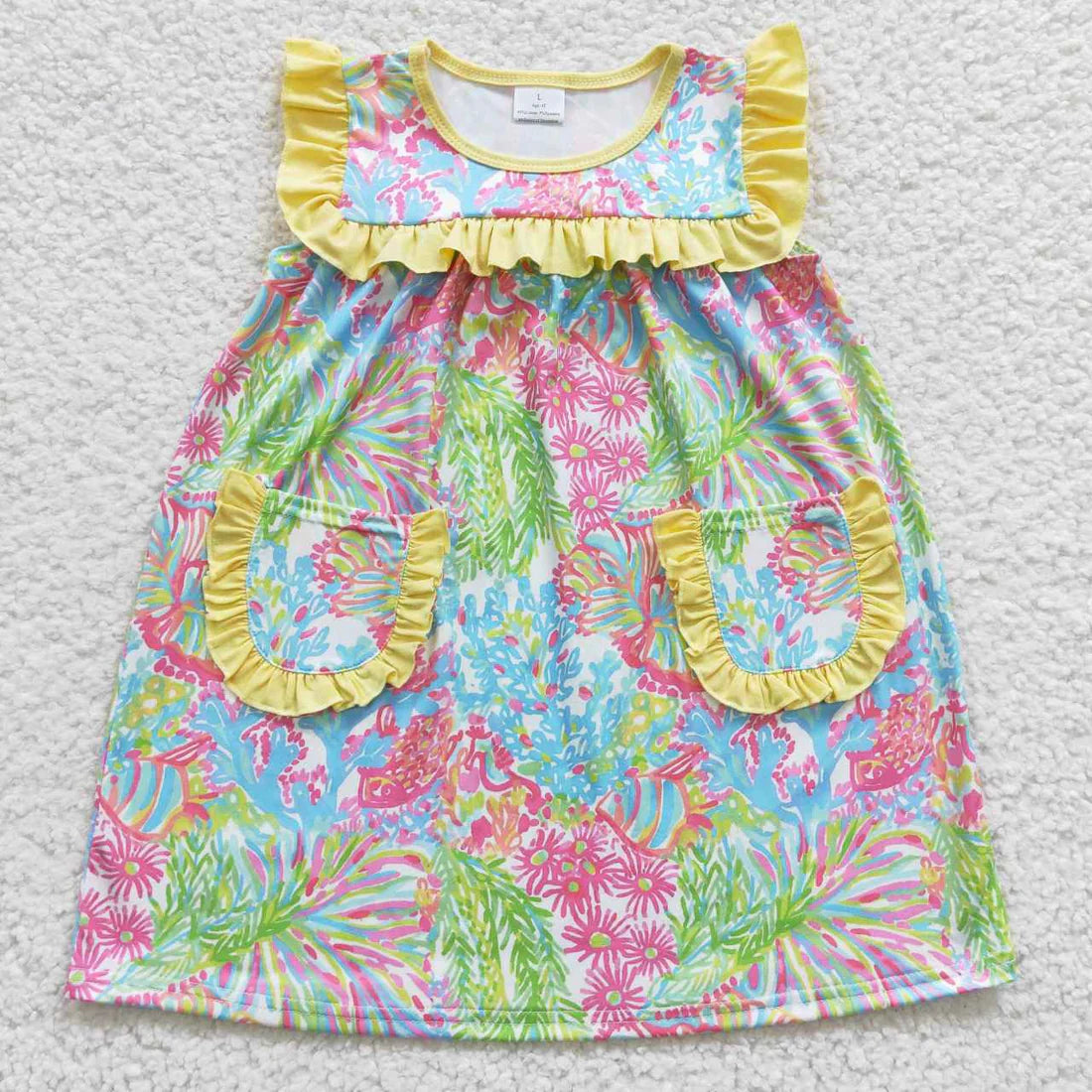 Sibling Baby Girls Flowers Checked Ruffle Knee Length Dresses
