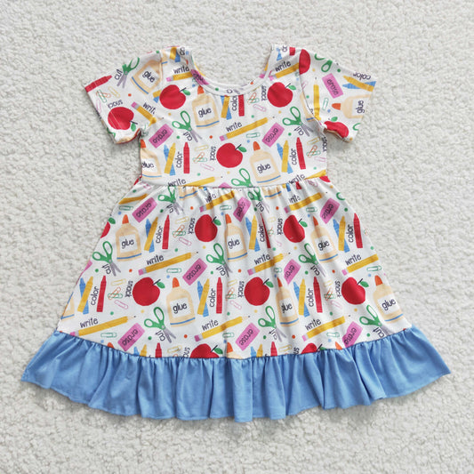 GSD0394 Pen Apple Scissors Girls Back to School Dress