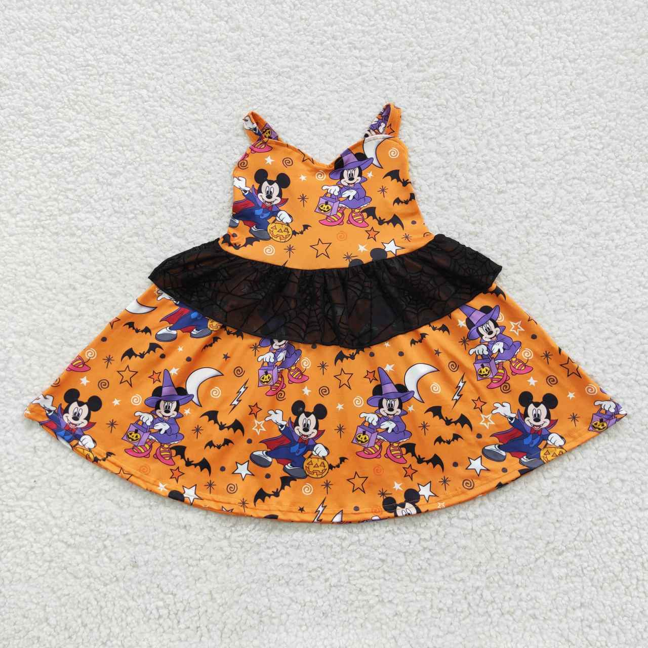 GSD0453 Cartoon Mouse Pumpkin Stars Print Girls Halloween Knee Length Dress